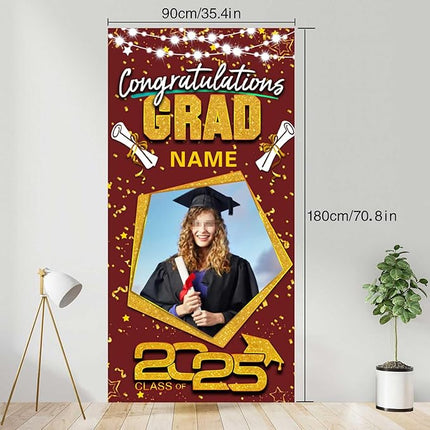 UUBAO Custom Graduation Party Decorations Personalization Banner Class of 2025 Backdrop Door Cover (Maroon and Gold)