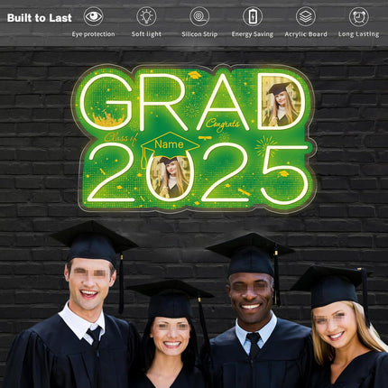 UUBAO Personalized Graduation Gift Neon Signs Congrats Grad LED Light Signs with Photo 2025 Party Backdrop Light Sign Decor (Dark Green)