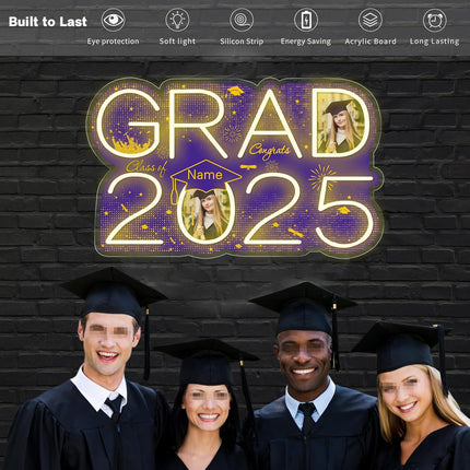 UUBAO Personalized Graduation Gift Neon Signs Congrats Grad LED Light Signs with Photo 2025 Party Backdrop Light Sign Decor (Purple)