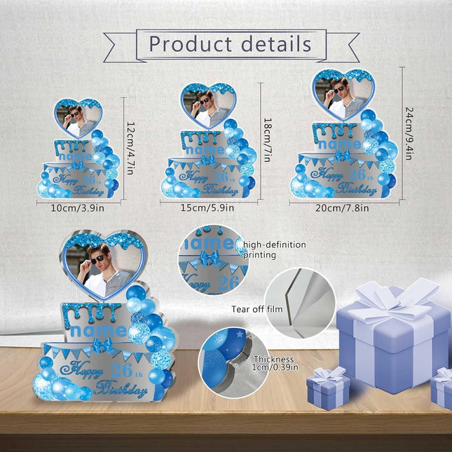 UUBAO Custom Happy Birthday Acrylic Plaque Desktop with Photo Personalized  Birthday Gift Ideas Keepsake Paperweight Sign(Blue)