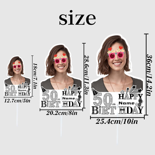 UUBAO Custom Happy Birthday Face Cutout Fans Personalized Photo Prop Signs for Birthday Party(Black and Silver)