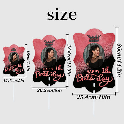 UUBAO Custom Happy Birthday Face Cutout Fans Personalized Photo Prop Signs for Birthday Party(Black and Rose Gold)