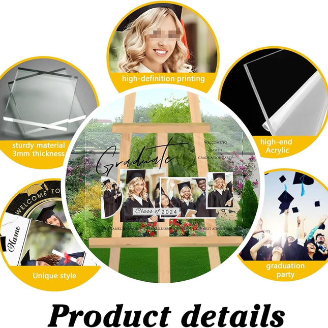 UUBAO Customized Welcome Sign for Graduation Party Personalized Acrylic Sign with Photo Name Class of 2025 Graduation Decor(Book)