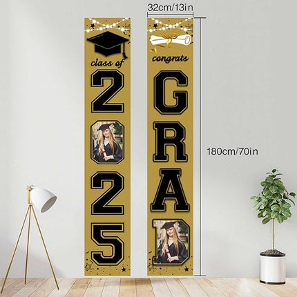 UUBAO Custom Graduation Party Decorations 2025 Personalization Congrats Grad Banner Graduation Front Door Porch Sign Backdrop(Champagne)