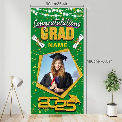 UUBAO Custom Graduation Party Decorations Personalization Banner Class of 2025 Backdrop Door Cover (Dark Green and Gold)