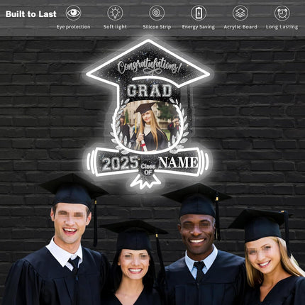 UUBAO Custom Graduation Gift LED Neon Signs Class of 2025 Personalized Photo Congrats Grad USB Powered (Black and Silver)