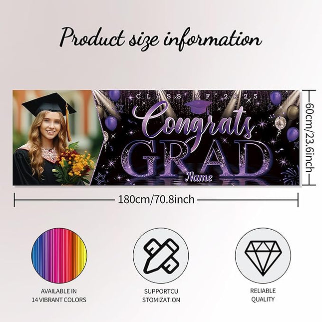 UUBAO Custom Graduation Party Decorations Personalization Banner Class of 2025 Backdrop (Purple）