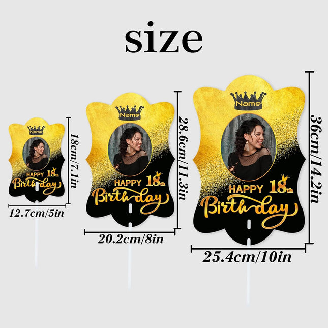 UUBAO Custom Happy Birthday Face Cutout Fans Personalized Photo Prop Signs for Birthday Party(Black and Gold)