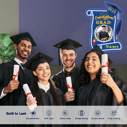 UUBAO Custom Graduation Gift LED Neon Signs Class of 2025 Personalized Photo Congrats Grad USB Powered (Blue and Gold)