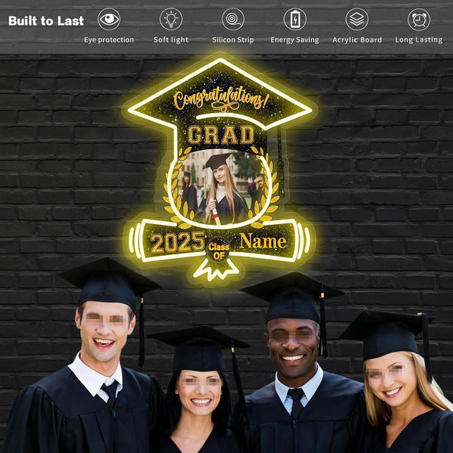 UUBAO Custom Graduation Gift LED Neon Signs Class of 2025 Personalized Photo Congrats Grad USB Powered (Black and Gold)