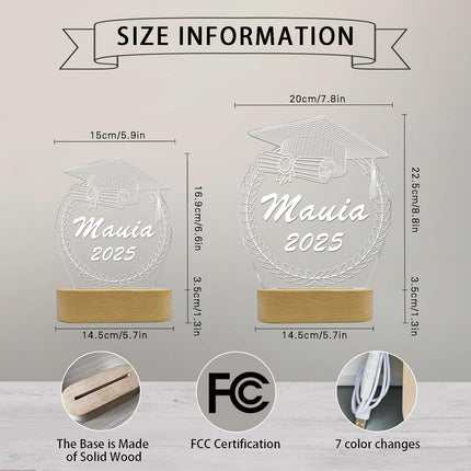 UUBAO Personalized Graduation Lamp Gifts Class of 2025 Custom Name College(Ear of Wheat)