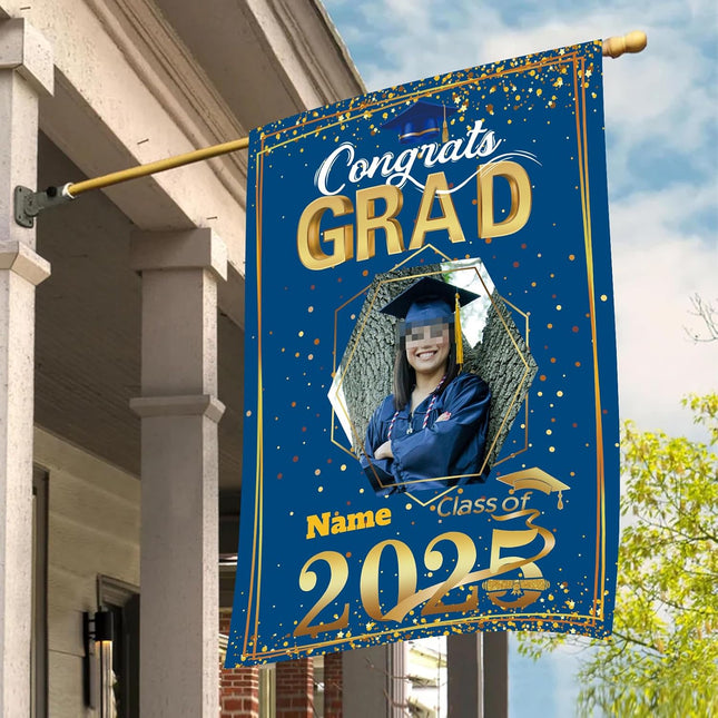 UUBAO Custom Graduation Garden Flag with Photo Class of 2025 Congrats Grad Double Sided Yard Flag Decorative Gifts (Blue and Gold)