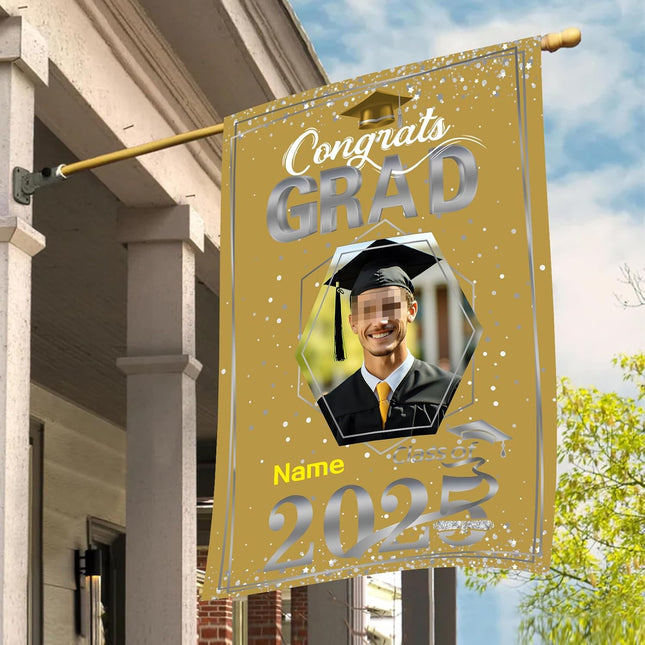 UUBAO Custom Graduation Garden Flag with Photo Class of 2025 Congrats Grad Double Sided Yard Flag Decorative Gifts (Champagne)