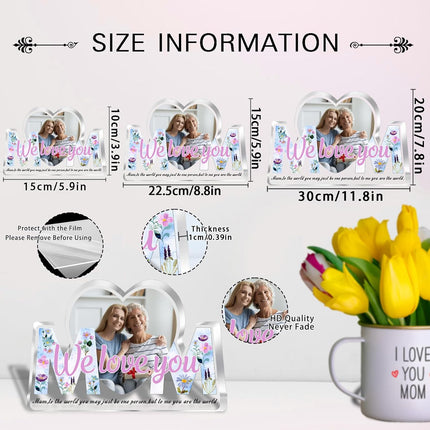 UUBAO Custom Mother’s Day Personalized Acrylic Plaque with Photos Name Gifts for Mom (Blue Heart)