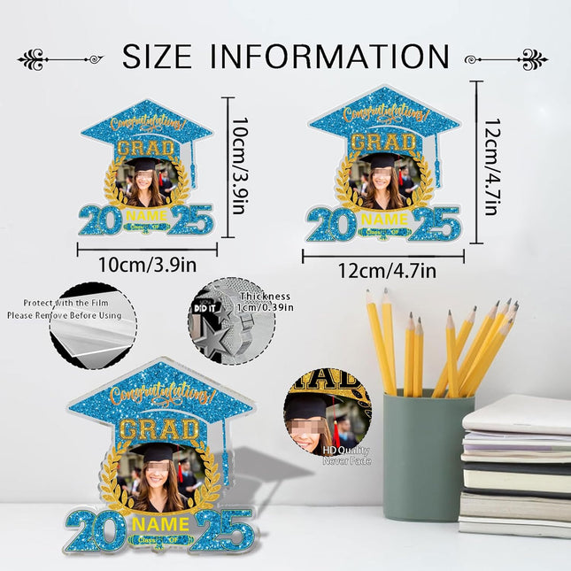 UUBAO Customized Graduation Plaque with Photo Crystal Desktop Keepsake Gift (Sky Blue)