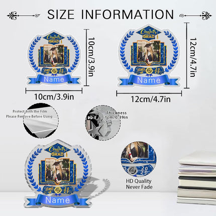 UUBAO Customized Graduation Plaque with Single Picture Custom Picture 2025 Congrats Grad Crystal Desktop Farewell Keepsake Gift (Blue and Gold)