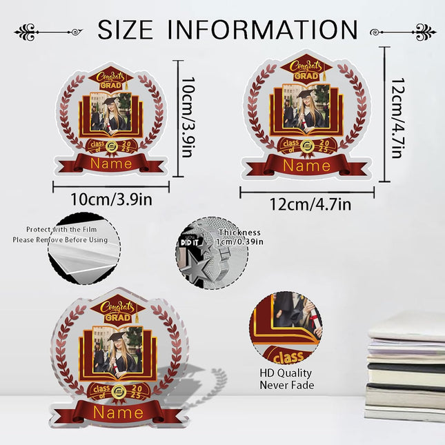 UUBAO Customized Graduation Plaque with Single Picture Custom Picture 2025 Congrats Grad Crystal Desktop Farewell Keepsake Gift (Maroon)