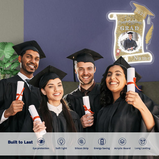UUBAO Custom Graduation Gift LED Neon Signs Class of 2025 Personalized Photo Congrats Grad USB Powered (Champagne)