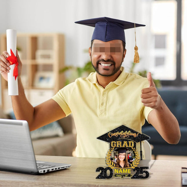 UUBAO Customized Graduation Plaque with Photo Crystal Desktop Keepsake Gift (Black and Gold)