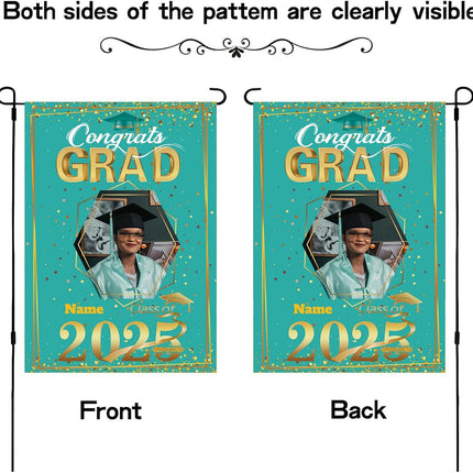 UUBAO Custom Graduation Garden Flag with Photo Class of 2025 Congrats Grad Double Sided Yard Flag Decorative Gifts (Peacock Blue)