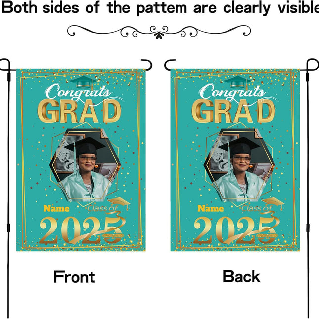 UUBAO Custom Graduation Garden Flag with Photo Class of 2025 Congrats Grad Double Sided Yard Flag Decorative Gifts (Peacock Blue)