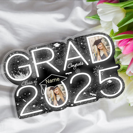 UUBAO Personalized Graduation Gift Neon Signs Congrats Grad LED Light Signs with Photo 2025 Party Backdrop Light Sign Decor (Black and Silver)
