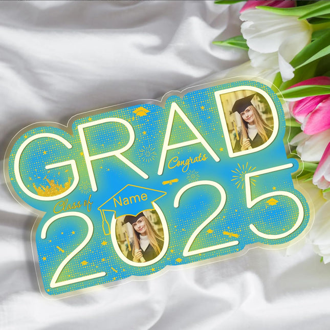 UUBAO Personalized Graduation Gift Neon Signs Congrats Grad LED Light Signs with Photo 2025 Party Backdrop Light Sign Decor (Sky Blue)