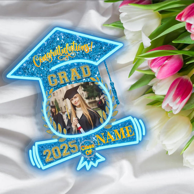 UUBAO Custom Graduation Gift LED Neon Signs Class of 2025 Personalized Photo Congrats Grad USB Powered (Sky Blue)