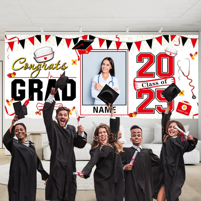 UUBAO Custom Nurse/Medical Students Graduation Garage Door Banner Cover Personalized Class of 2025 Congrats Grad Party Backdrop
