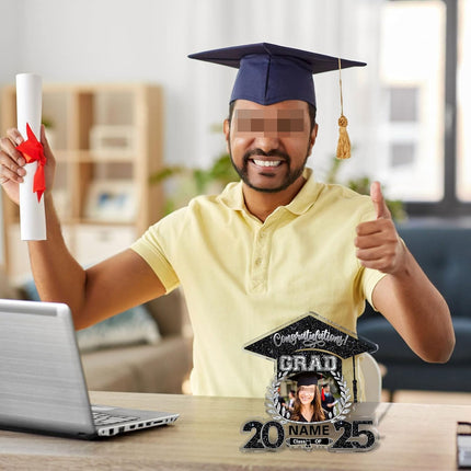 UUBAO Customized Graduation Plaque with Photo Crystal Desktop Keepsake Gift (Black and Silver)