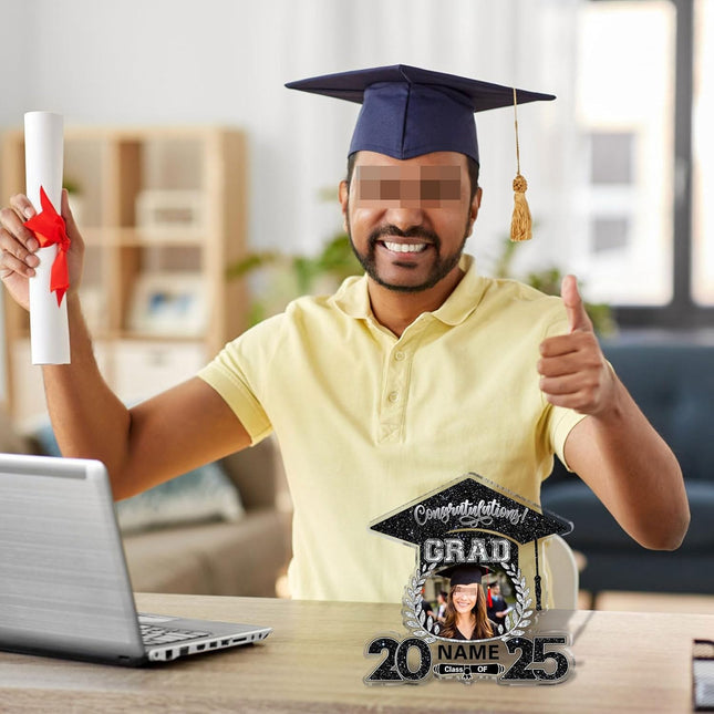 UUBAO Customized Graduation Plaque with Photo Crystal Desktop Keepsake Gift (Black and Silver)