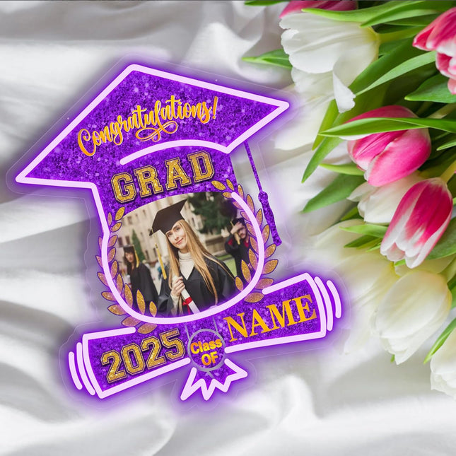 UUBAO Custom Graduation Gift LED Neon Signs Class of 2025 Personalized Photo Congrats Grad USB Powered (Purple)