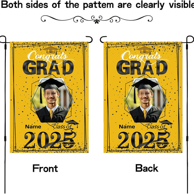 UUBAO Custom Graduation Garden Flag with Photo Class of 2025 Congrats Grad Double Sided Yard Flag Decorative Gifts (Yellow)