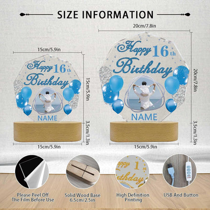 UUBAO Personalized Happy Birthday Night Light Gift with Photo Customized Acrylic Lamp for Her Mom Daughter Grandma Nana(Blue and Silver)
