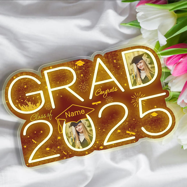 UUBAO Personalized Graduation Gift Neon Signs Congrats Grad LED Light Signs with Photo 2025 Party Backdrop Light Sign Decor (Maroon)