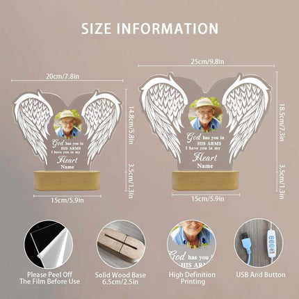 UUBAO Personalized Memorial Gift Photo Night Light Customized Light Up Acrylic Plaque Lamp Sympathy Bereavement Remembrance Gift(Love Wings)