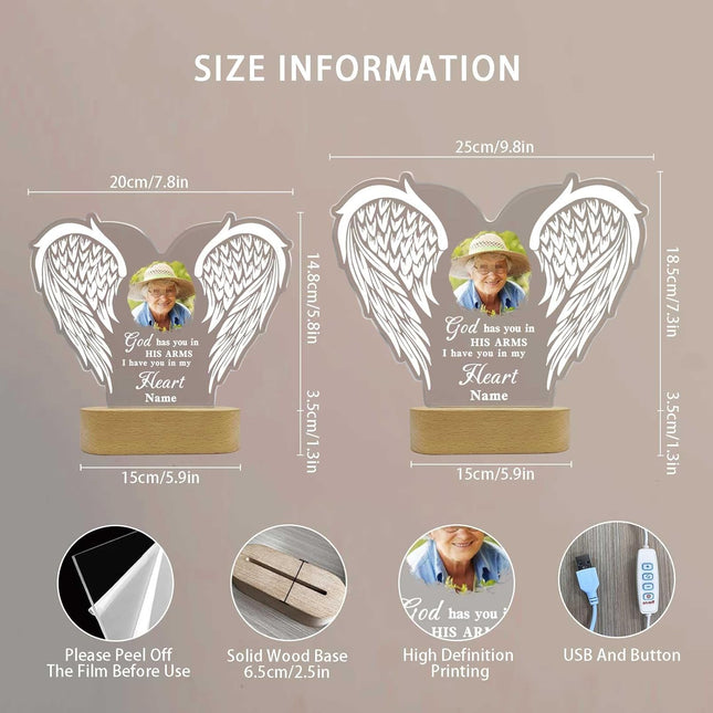 UUBAO Personalized Memorial Gift Photo Night Light Customized Light Up Acrylic Plaque Lamp Sympathy Bereavement Remembrance Gift(Love Wings)