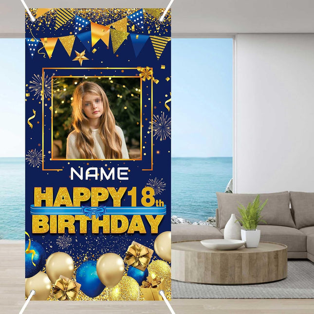 UUBAO Custom Happy Birthday Door Banner Backdrop Birthday Decorations Party Supplies for Women Men(Navy Blue)