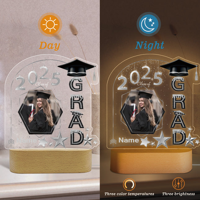 UUBAO Graduation Gifts Personalized Night Light Class of 2025 Custom Photo Name Gifts for Him Her Gifts for College, High School (Black and Silver)