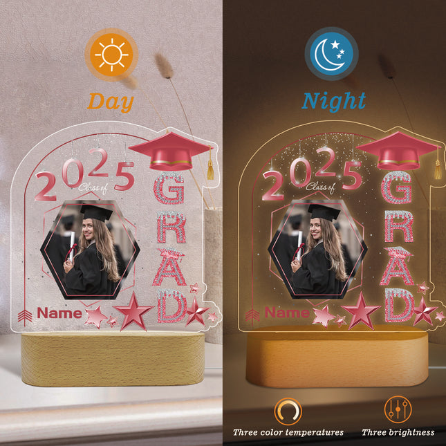 UUBAO Graduation Gifts Personalized Night Light Class of 2025 Custom Photo Name Gifts for Him Her Gifts for College, High School (Pink)