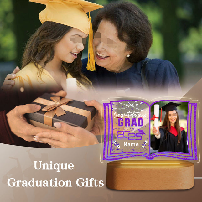 UUBAO Custom Night Light with Photo Name 2025 Personalized Graduation Led Lamp for Women Man Gifts for College High School (Purple)