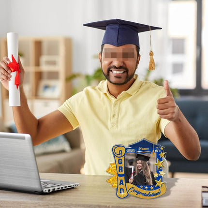 UUBAO Customized Graduation Plaque with Single Picture Custom Picture 2025 Congrats Grad Crystal Desktop Farewell Keepsake Gift (Blue and Gold)