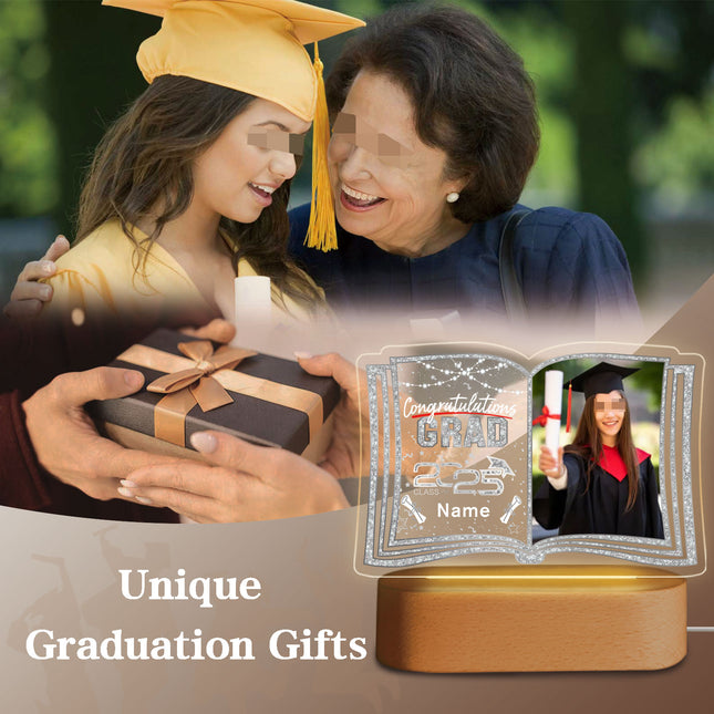UUBAO Custom Night Light with Photo Name 2025 Personalized Graduation Led Lamp for Women Man Gifts for College High School (Silver)