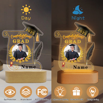 UUBAO Personalized Night Light Class of 2025 Graduation Gift for Junior High School College Teachers and Classmates(Black and Gold)