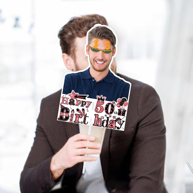 UUBAO Personalized Double Sided Happy Birthday Photo Prop Face Fan Customized Birthday Fun Supplies(Rose Gold Pink)