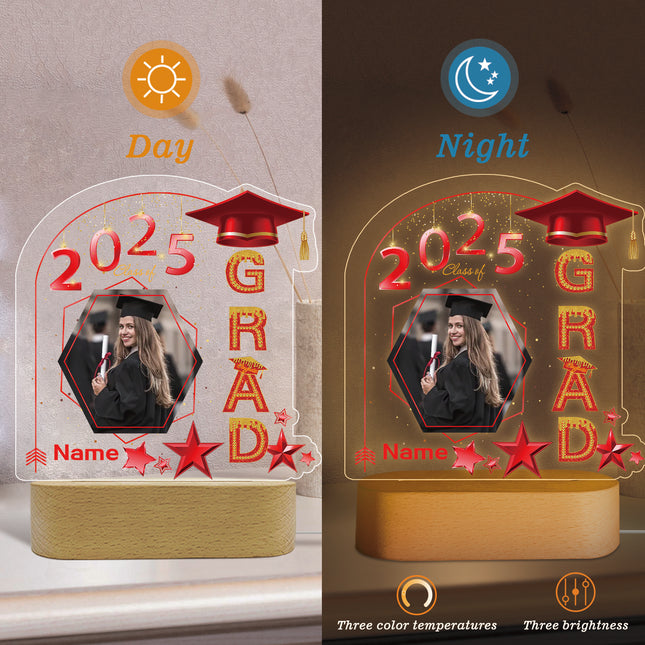 UUBAO Graduation Gifts Personalized Night Light Class of 2025 Custom Photo Name Gifts for Him Her Gifts for College, High School (Red)