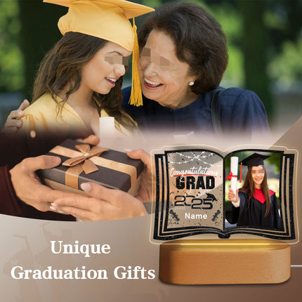 UUBAO Custom Night Light with Photo Name 2025 Personalized Graduation Led Lamp for Women Man Gifts for College High School (Black)