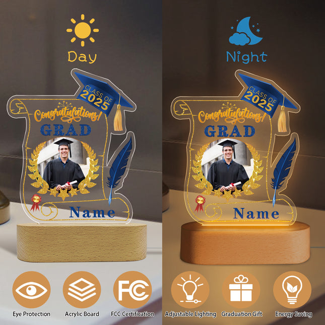 UUBAO Personalized Night Light Class of 2025 Graduation Gift for Junior High School College Teachers and Classmates(Blue and Gold)