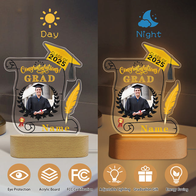 UUBAO Personalized Night Light Class of 2025 Graduation Gift for Junior High School College Teachers and Classmates(Yellow)