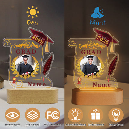 UUBAO Personalized Night Light Class of 2025 Graduation Gift for Junior High School College Teachers and Classmates(Maroon)